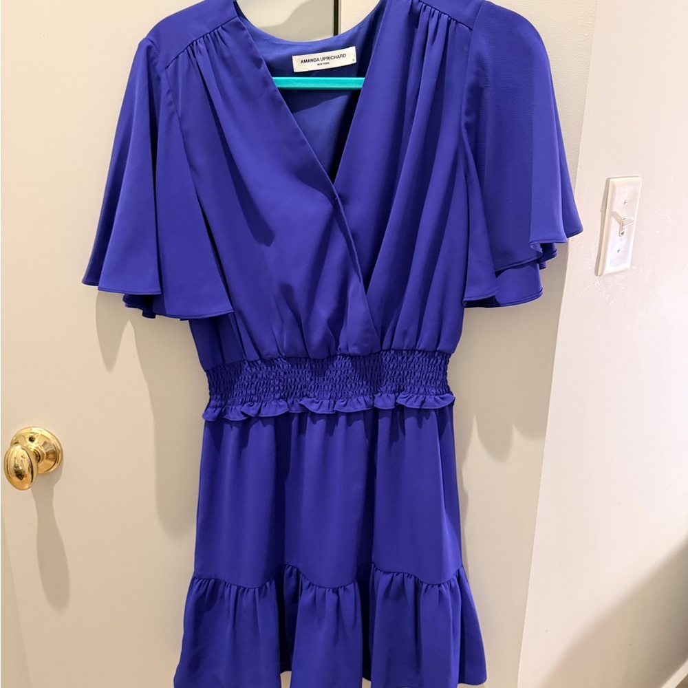 Amanda Uprichard Blue Flutter Sleeve Mini Dress | Size M | Retail $215